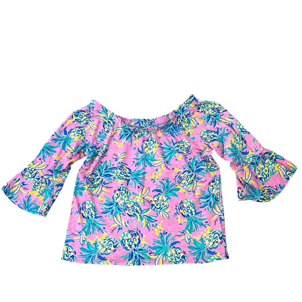 🆕 Stella Parker Fresh Pink Top Tropical Pineapple Off Shoulder Size Medium